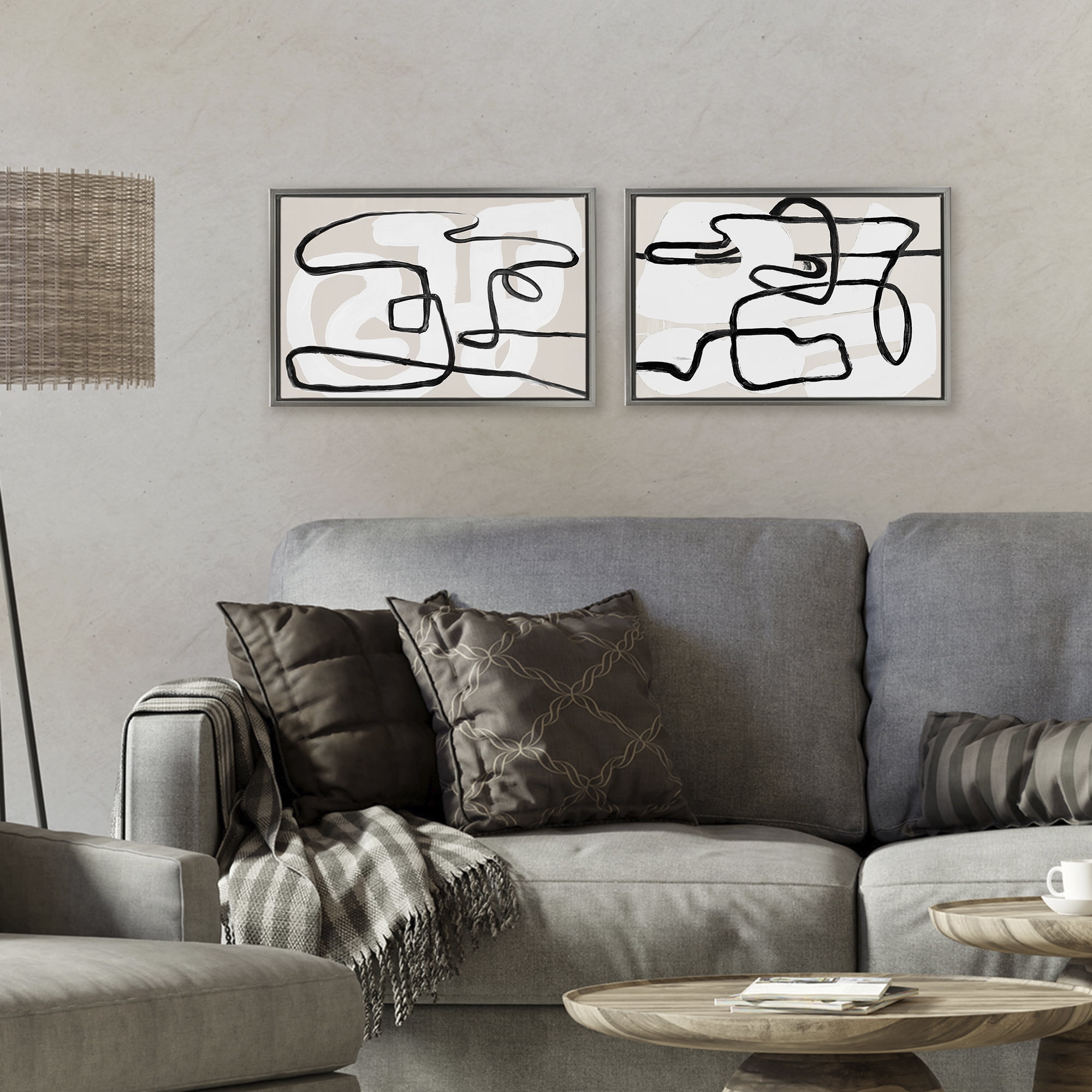 Stupell Industries Neutral Twists & Turns 2 Piece Gray Framed Floater Canvas Set, design by Lanie Loreth