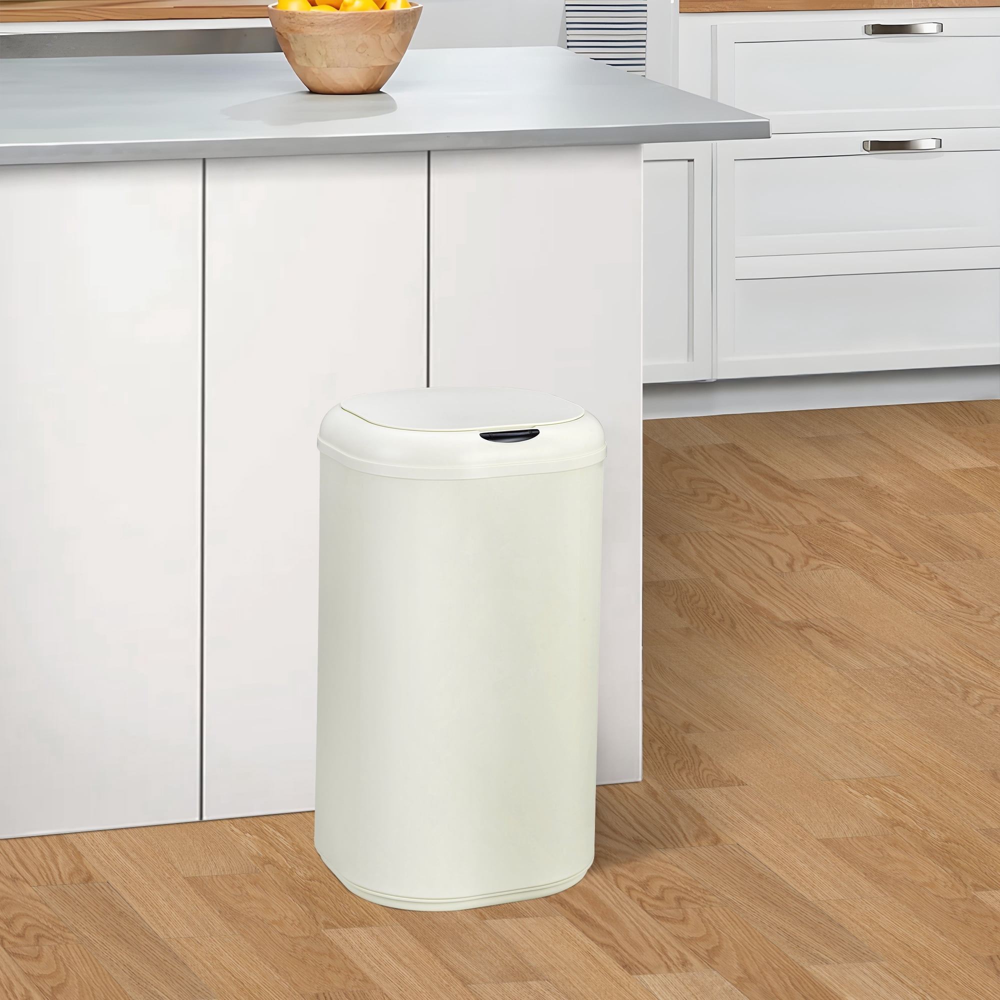 8 Gallon Motion Sensor Kitchen Trash Can, Smart Stainless Steel Garbage Can with Lid, Touchless Automatic Cylindrical Waste Bin for Bathroom, Living Room, Home Office, Beige
