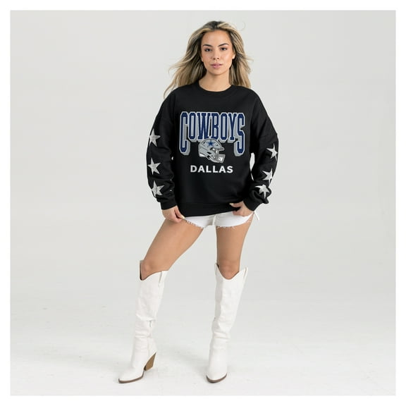 Women's Gameday Couture  Black Dallas Cowboys Pure Victory Rhinestud Star-Sleeve Pullover Sweatshirt