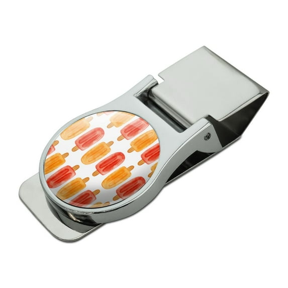Watercolor Summer Popsicle Pattern Satin Chrome Plated Metal Money Clip