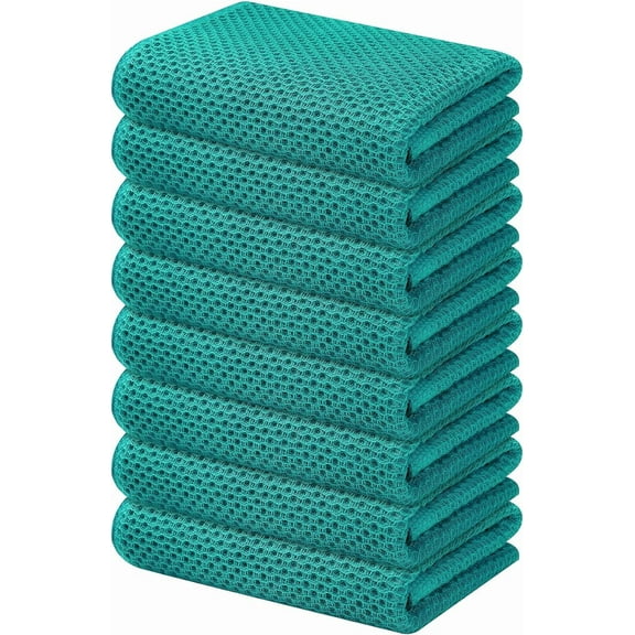 EnjinZZ 100% Cotton Waffle Weave Kitchen Towels, 8-Pack Super Soft and Absorbent Dish Towels for Drying Dishes, Kitchen Hand Towels, 13 in x 28 in, Teal