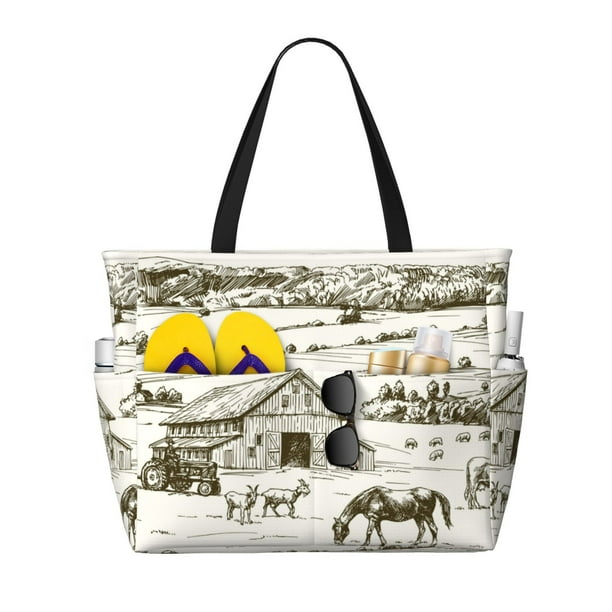 Fotbe Farm Animals 2 Bolsa de Viaje para Playa - Resistente al Agua, Bolsa Tote de Gran Capacidad y Ligera con 7 Bolsillos para Mujeres y Hombres