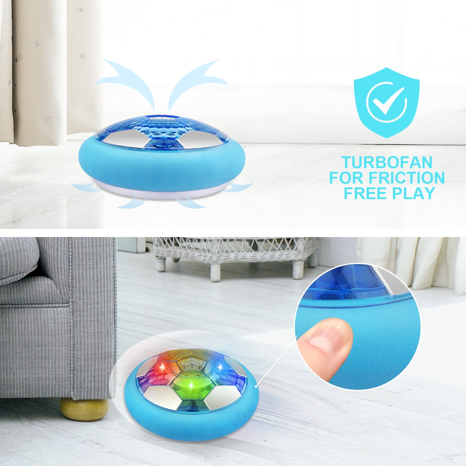 Growsly 2 in 1 Starlight Hover Soccer Ball Set Sport Indoor Toys Projector Rechargeable Air for 3-10 Years Old Kids, Light Blue
