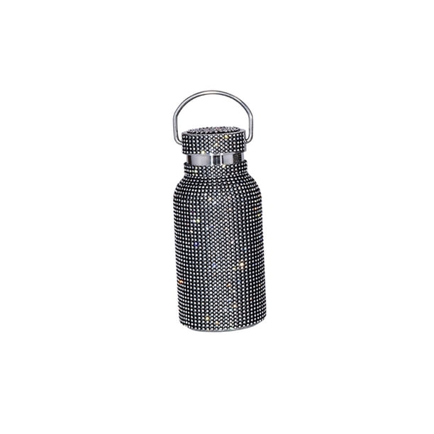 Ounissouiy Frasco de vacío con purpurina de 350/500/600/750ml, taza recta aislada con diamantes de imitación, botella de té y café, tetera de acero Suministros térmicos Negro/350ml Ounissouiy HA071668-09