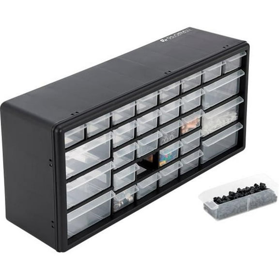Global Industrial 288200 Plastic Drawer Parts Cabinet 30 Drawers, Black - 20 x 6.5 x 10 in.