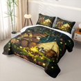 thumbnail image 3 of Manfei Cartoon Camping Bear Bed Spread Queen 3pcs,Jungle Adventure Queen Coverlet Set,Dark Green Brown,1 Quilt and 2 Pillowcases, 3 of 7