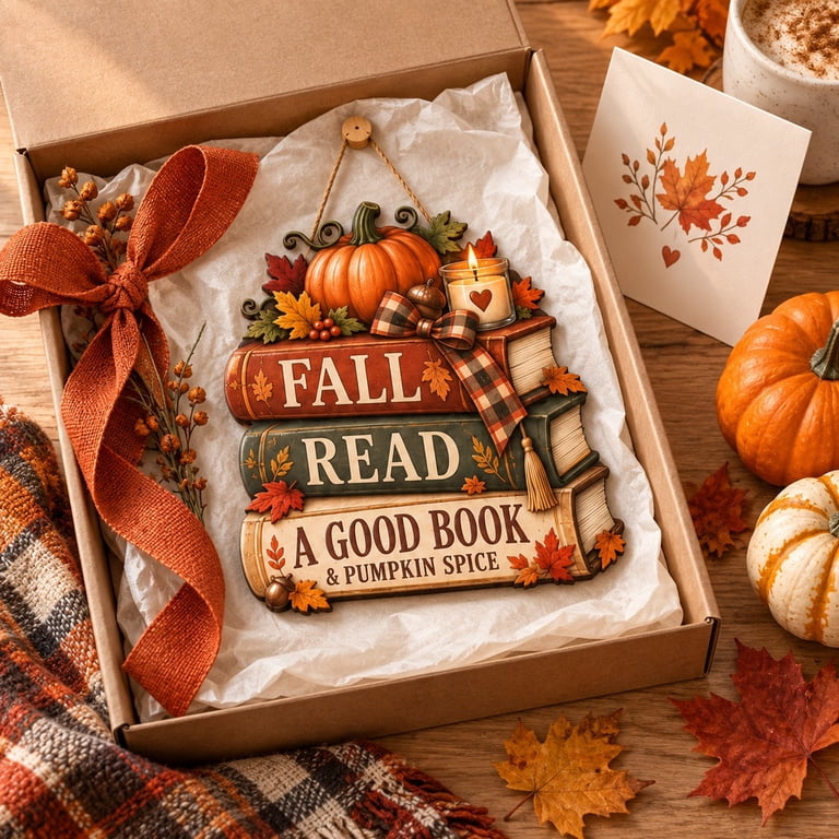 Wooden Door Hanger, Pumpkin Reading Stack Fall Entryway Sign for Book ...