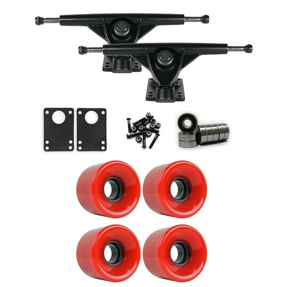 RKP Black Longboard Trucks Wheels Package 59mm x 43mm 83A 186C Red
