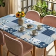thumbnail image 3 of Blue Floral Table Cloths for 4 Foot Rectangle Tables, Spring Flowers Plants Patchwork Grid Bohemia Patio Waterproof Elastic Fitted Tablecloths, Washable Rectangular Table Cover for Camping, 3 of 8