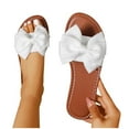 thumbnail image 4 of Womens White Fluffy Bow Slide Sandals, Comfortable & Fashionable Flat Summer Slides for Beach & Casual Wear,Size 42, 4 of 5
