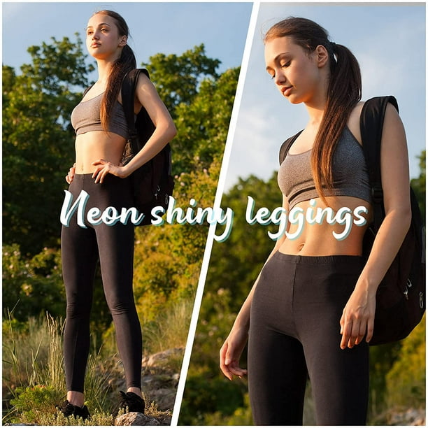 HTAIGUO 4 Pairs Shiny Leggings High Waisted Sports Leggings Tummy Control  Yoga Tights Running Workout Pants for Women 