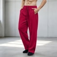 thumbnail image 4 of Hzzrkos Men Casual Loose Solid Color Elastic Waist Long Straight Leg Pants With Side Pockets for Daily Wear, 4 of 6
