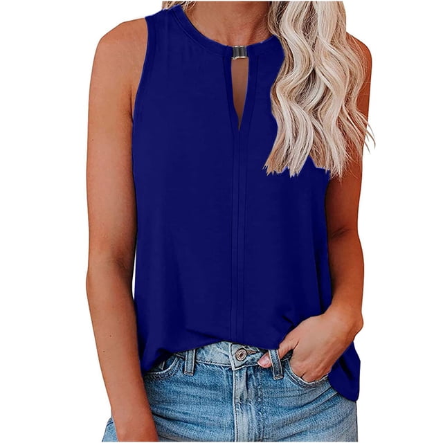 Mrat Débardeurs Grande Taille pour Femmes, Mode, Imprimés, Col Rond, Sans Manches, T-Shirt Ample, Chandail-Over, Débardeurs de Baseball pour Femmes P-167 Bleu TG
