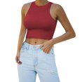 thumbnail image 5 of AOMPMSDX Tank Tops For Women Sexy Racer Back Halter Neck Bodysuit Great Daily Wear For Women 2024 Wardrobe Red Sleeveless Basic Camisole Top L, 5 of 7