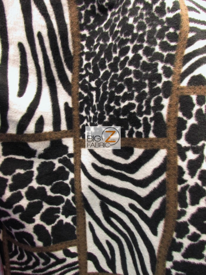 Fleece Printed Fabric / Animal Pattern Collage / Sold By The Yard