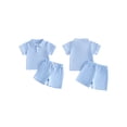 thumbnail image 2 of BemeyourBBs Toddler Baby Boy Summer Clothes Infant Baby Boy 2 Pieces Outfit Cotton Short Sleeve Solid Color Lapel Collared Shirt Tops and Shorts Set, 2 of 9