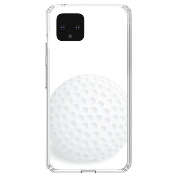 DistinctInk Clear Shockproof Hybrid Case for Google Pixel 4 (5.7" Screen) - TPU Bumper, Acrylic Back, Tempered Glass Screen Protector - White Golf Ball