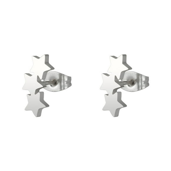 Opolski Chic Triple Star Ear Studs Stainless Steel Earrings Women Piercing Jewelry Charm