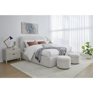 Modus Furniture Off-White Upholstered Platform Bed in Ricotta Boucle