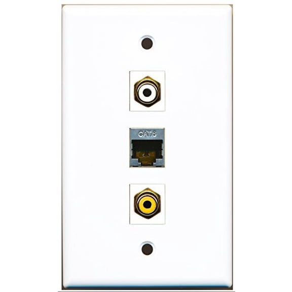 RiteAV - 1 Port RCA White and 1 Port RCA Yellow and 1 Port Shielded Cat6 Ethernet Wall Plate