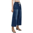 thumbnail image 2 of High Waist Women Elastic Waist Casual Ankle Capris Straight Denim Pants Drawstring Jeans, 2 of 5