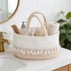 thumbnail image 5 of Uuiauoio Diaper Caddy Organizer Cotton Rope Basket Boho Nursery Decor Cute Woven Tassel Portable Diaper Organizer for Changing Table Baby Shower Gifts for Newborn Essentials, 5 of 6
