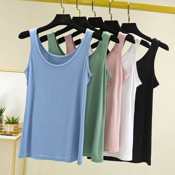 Women Pajama Tops Solid Crew Neck Sleeveless Loose Soft Layering Casual Tank Sleep Top