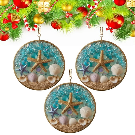 Jienlioq Sea Shells and Starfish Christmas Tree Ornaments 2025, Acrylic Hanging Ornaments Ocean Pendant Decorations, Beach Christmas Ornaments for Home Decor