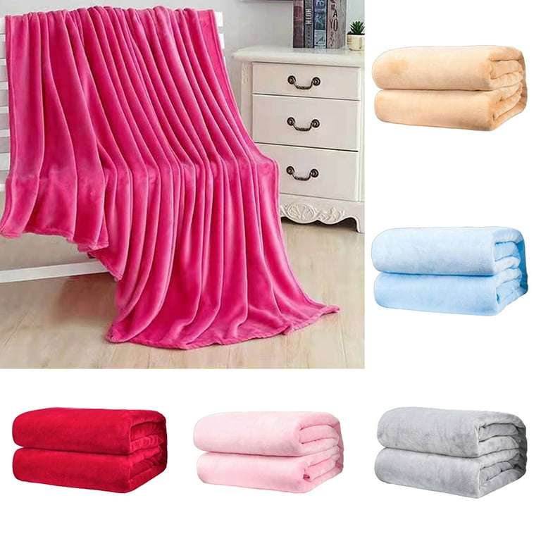 Xyer Polyester Soft Warm Solid Color Blanket Sleep Cover Rug for Home Bedroom Bedding Pink 200 230cm