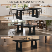 KIOOTTO Rectangular Dining Table with U-Cut Panel Legs, Black