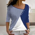 thumbnail image 2 of IROINNID Discount Womens Long Sleeve V-Neck Shirts V- Stripe Color Blocking Printing Recreational Tops,Blue, 2 of 8