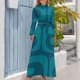 thumbnail image 3 of Vestido largo azul verdoso con estampado abstracto de piqué moderno de mediados de siglo, atuendo de festival para mujer, vestidos para mujer 2024, 3 of 4