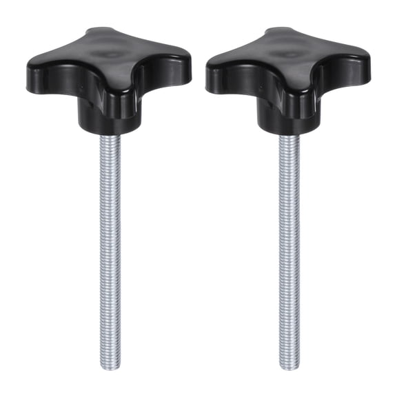2 Pieces Star Knobs M8 x 100mm Plastic 4-Star Stud Knob Hand Tightening Clamping Screw Handle Black