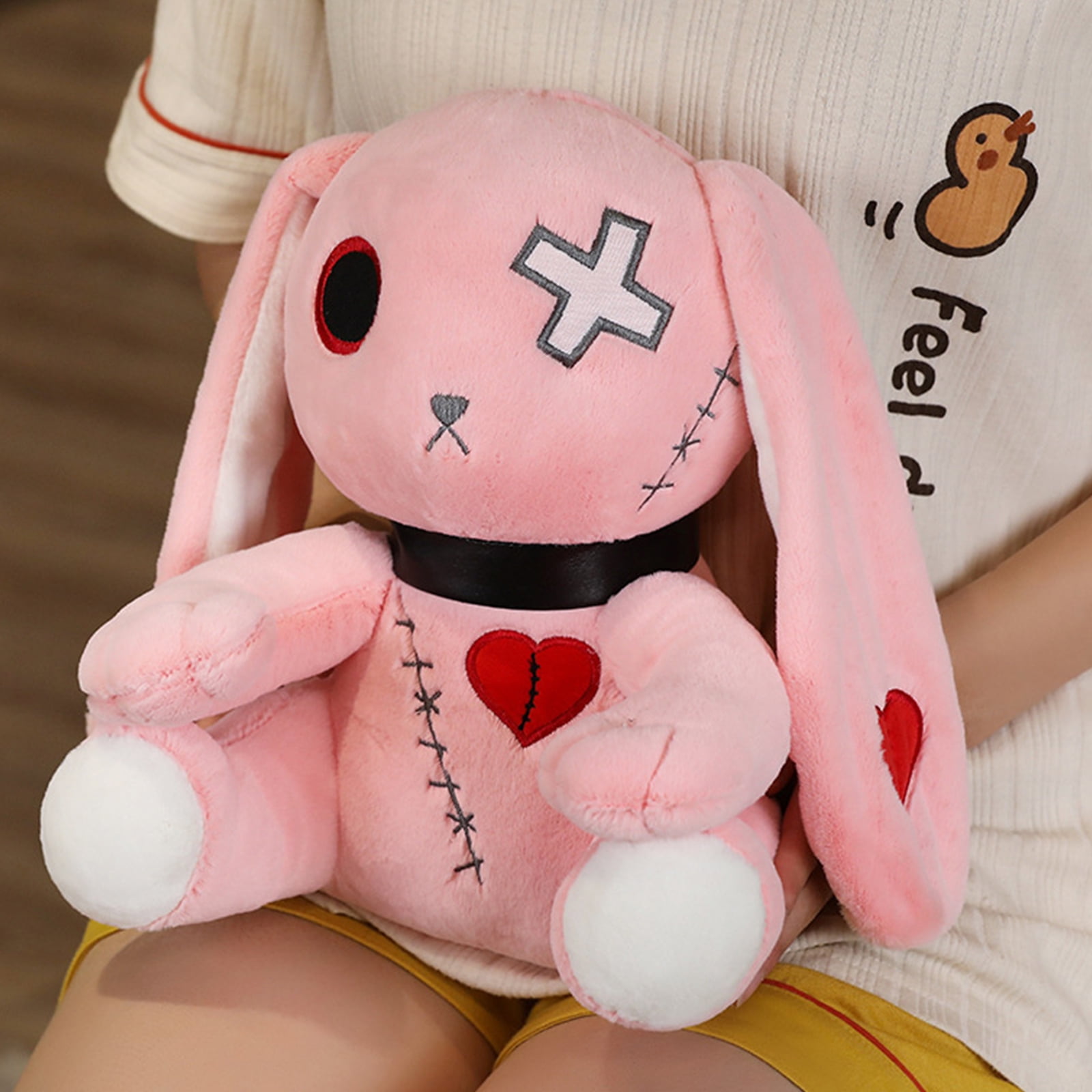 Dark Devil Black Rabbit Plush Toy Cross Eyes Punk Lolita Pink Bunny Stuffed  Animal Broken Heart Stitched Rag Doll Girl Gift