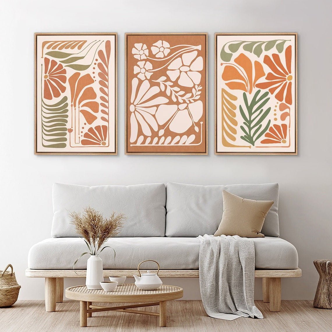 Set Of 3 Abstract Floral Botanical Wildflower Minimalist Modern Boho Wall Art Prints Living Room And Gallery Wall Decor