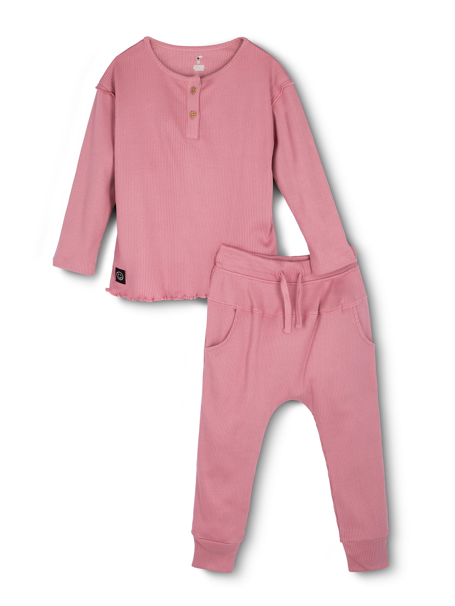 Little Star Organic Toddler Girl 2 Pc Long Sleeve Shirt and Pants Lounger Set, Size 12 Months-5T