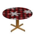 thumbnail image 3 of HAOXIT Christmas Snowflake Red Plaid Round Fitted Table Covers Elastic Edge Circle Tablecloth for Dining Party liday Fits Round Table 46"-50, 3 of 8