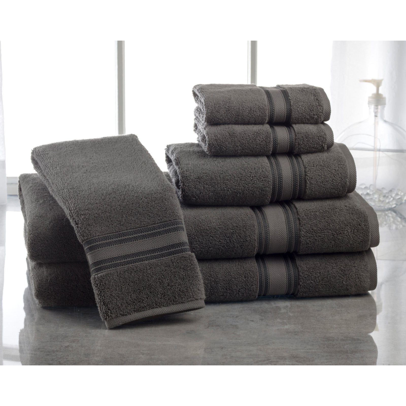Cotton Craft 6 Piece Towel Set - 100% Cotton Plush 600 GSM Sculpted Super Zero Twist Pleated Ribbed Bathroom Towel Set - Soft Absorbent Luxury - 2