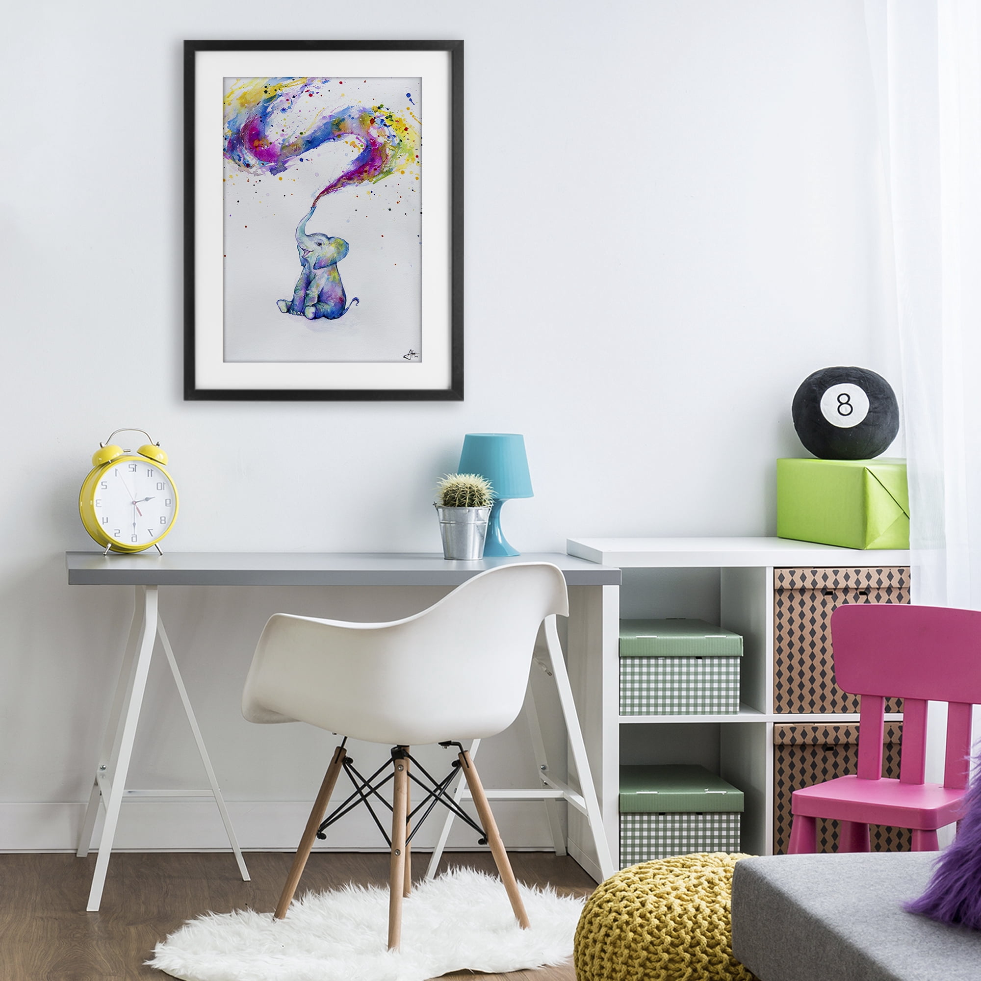 Stupell Industries Spring Elephant & Paint Splatter Black Framed Print Under Glass, design by Marc Allante