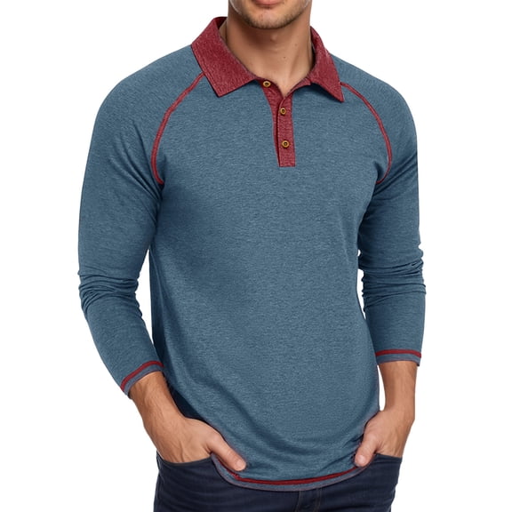 Mens Polo Shirts Classic Long Sleeve Comfortable Breathable Casual Slim Fit Turn Down Collared Solid Color Mens T-Shirts