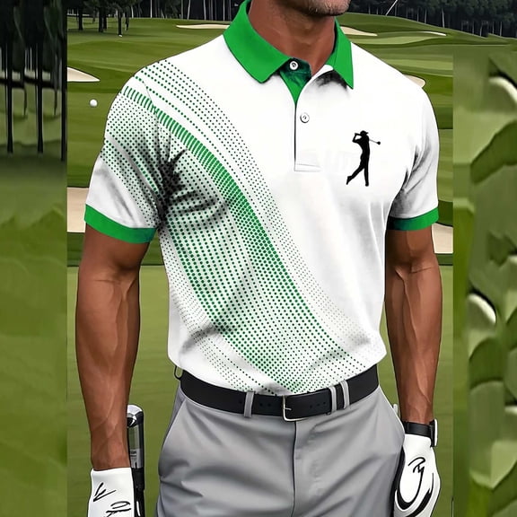 Cbcbtwo Men's Golf Shirts Short Sleeve Moisture Wicking Sports Jersey Graphic Gradient Print Athletic Tennis T-Shirt Casual Outdoor Golfer Top