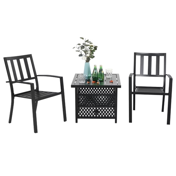 SUMMIT LIVING 3-Piece Metal Patio Bistro Set Outdoor Accent Furniture for Yard, Porch and Garden, Black