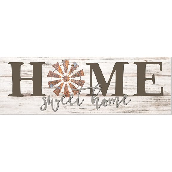Home Sweet Home Windmill White Rustic Wood Wall Sign 6x18