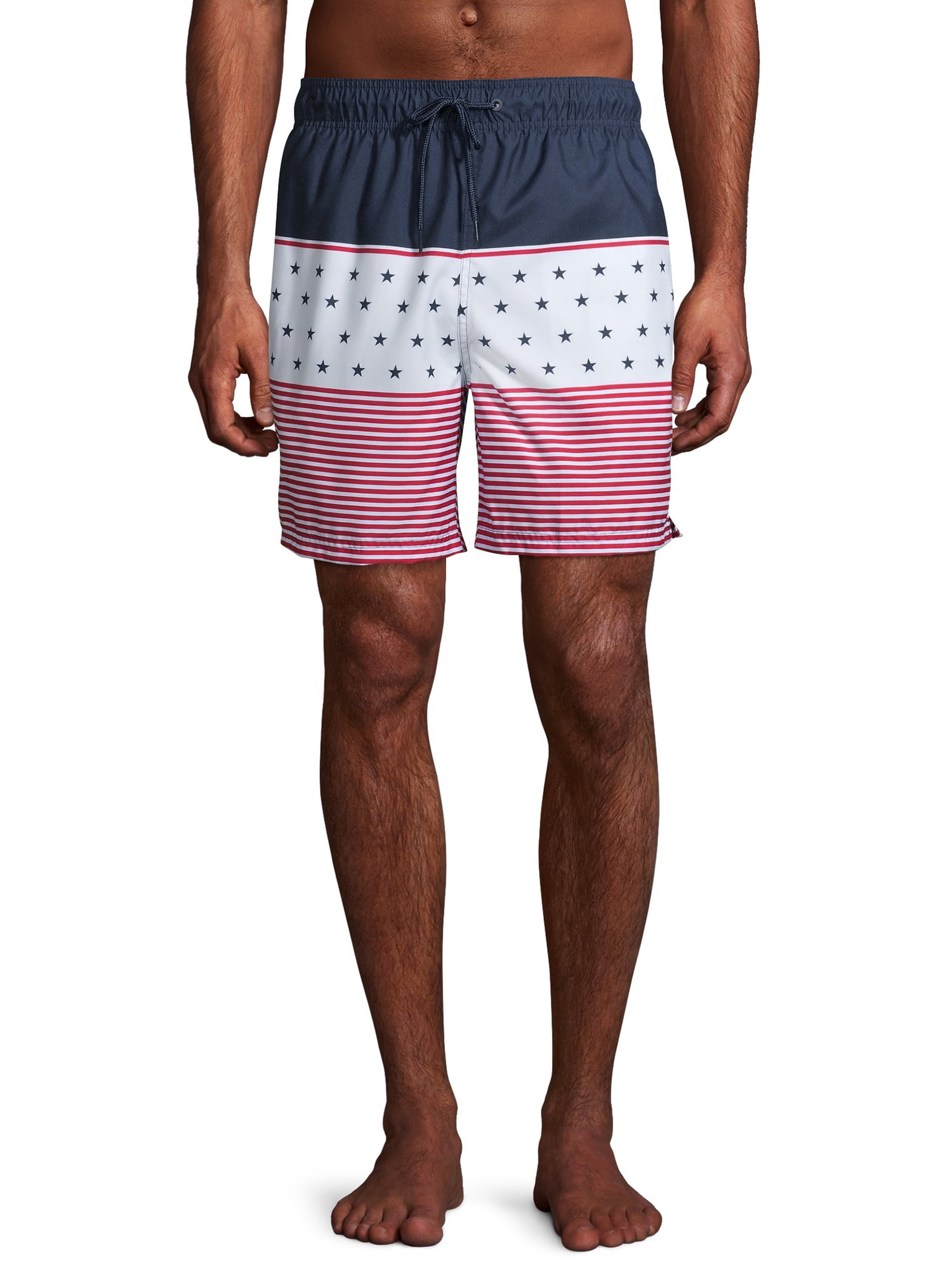 Men's and Big Men's 6" Patriotic Stripes Swim Trunks, up to Size