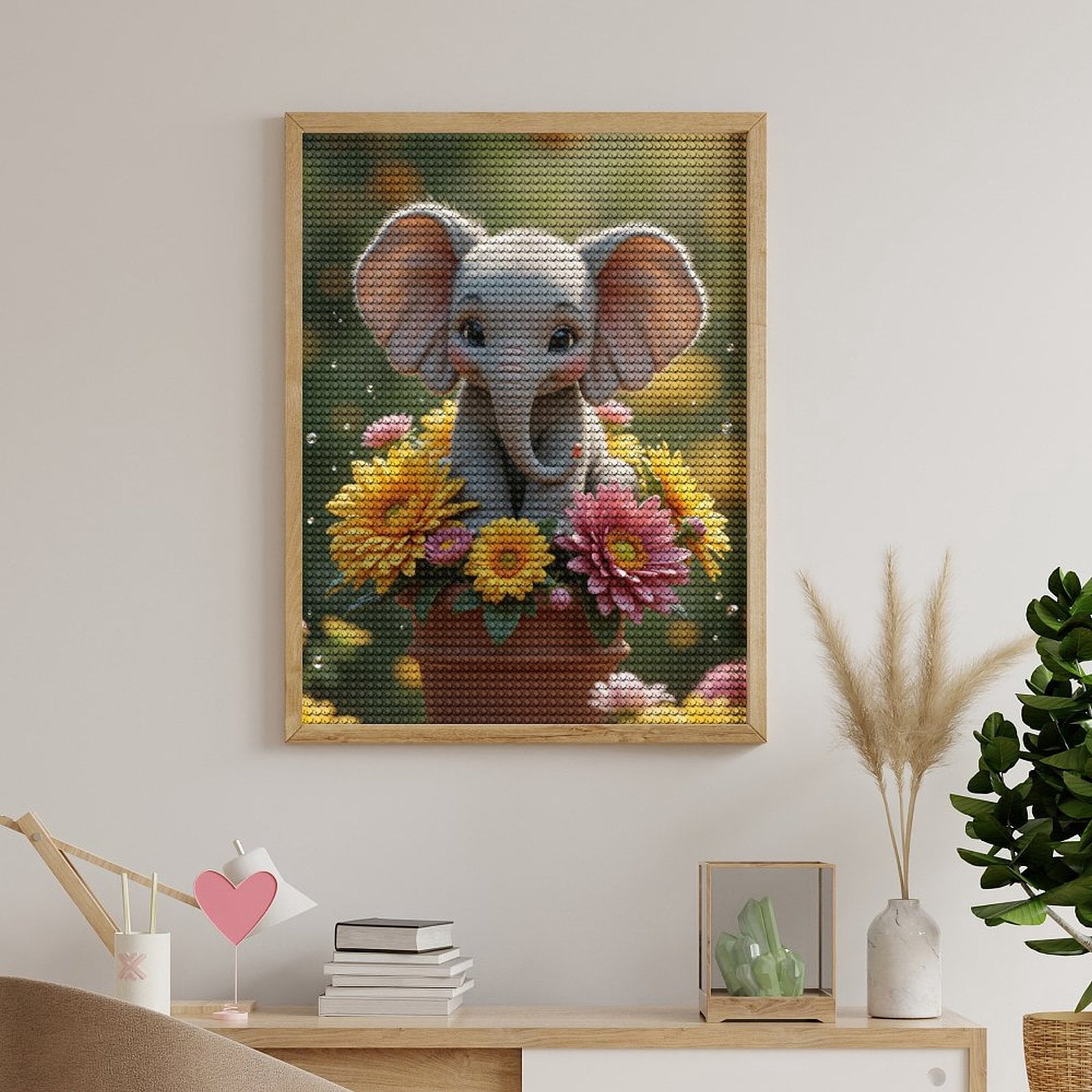 Diamond Art Kits for Adults, Elephant In Flower Pot 5D Diamond Painting Kits for Adults Beginners, DIY Full Drill Diamond Painting, Gem Art and Crafts 12x16