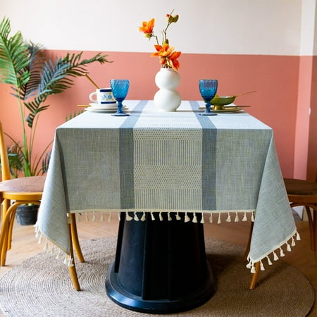 

Glonme Tablecloth Waterproof Tablecloths Tassel Cotton Linen Table Cloths Striped Rectangle Home Decor Rustic Covers Gray 140*200cm