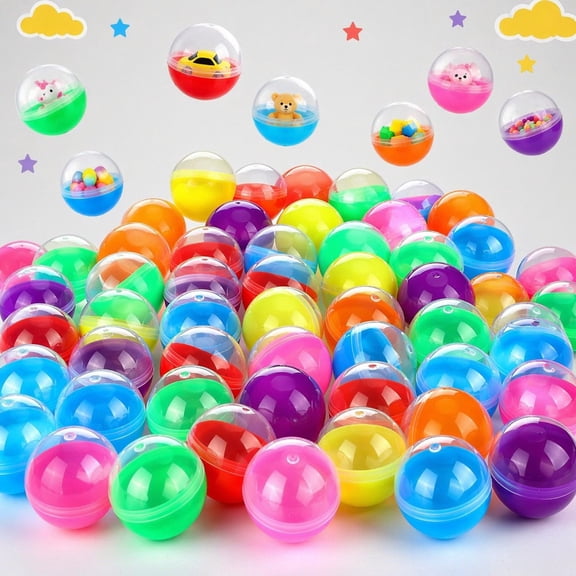 Trianu 150 Pcs Gumball Vending Machine Capsules 1.1" Empty Clear Colored Round Capsules Random Colors Plastic Containers Toy Capsules for Prizes Party Favors