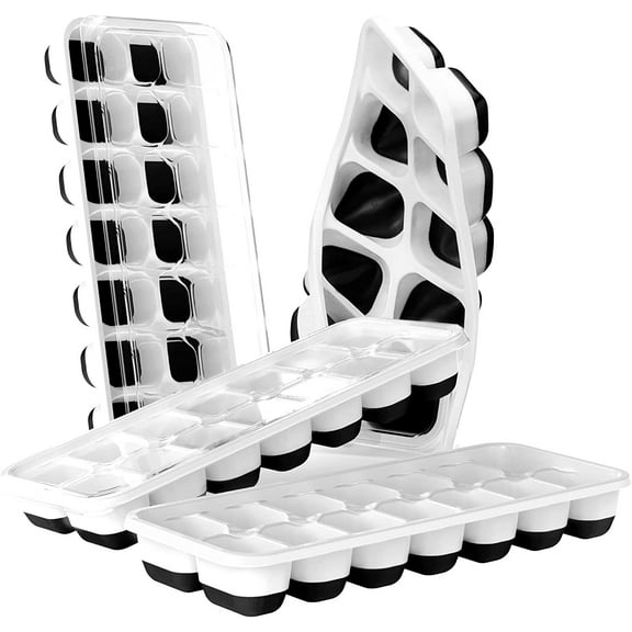 Ice Cube Trays 4 Pack, Stackable Night Black Silicone with Removable Lid
