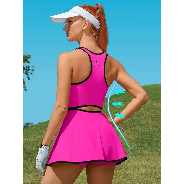 Women Tennis Dress Zipper Workout Dresses Built-in Bra Athletic