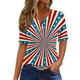 thumbnail image 1 of KIHOUT Women's Independence Day Printed T-Shirt Button Up Short Sleeved V-Neck Tops Red M, 1 of 5